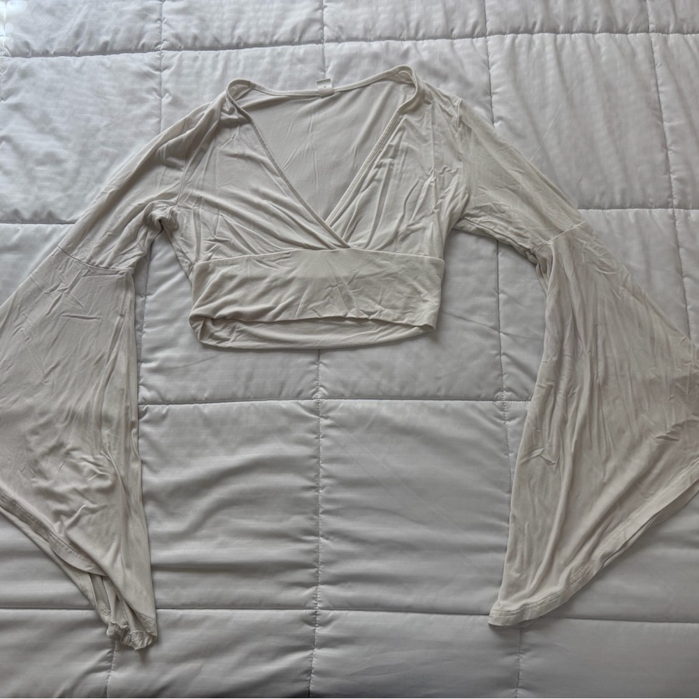 Cropped Long Sleeve Wrap Top